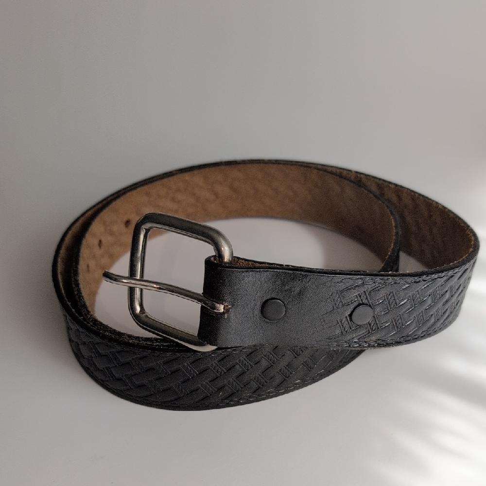 Black Basket Weave Tooled Genuine Leather Western Belt